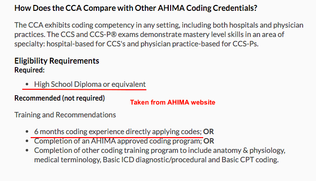 Ahima course requirements