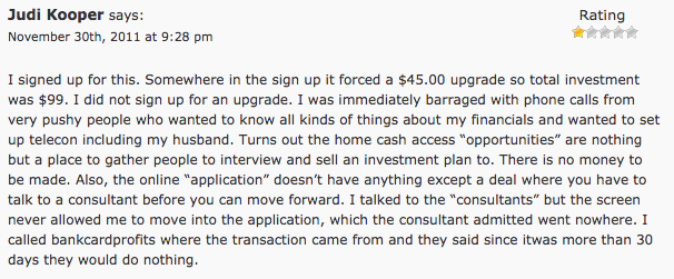 Home Cash Access Complaint