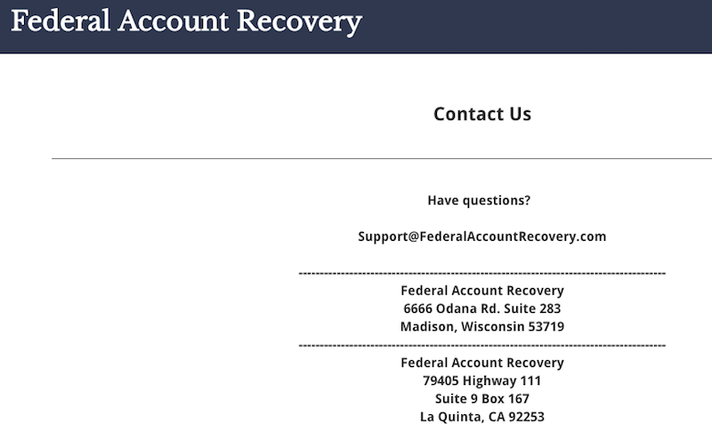Address For Federal Account Recovery