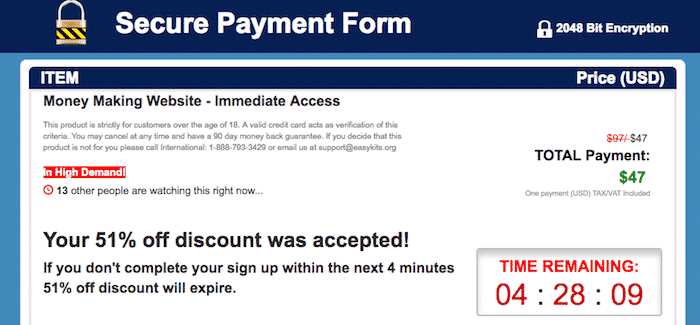 Money Sucking Website Order Form
