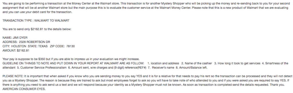 WalMart Mystery Shopper Task