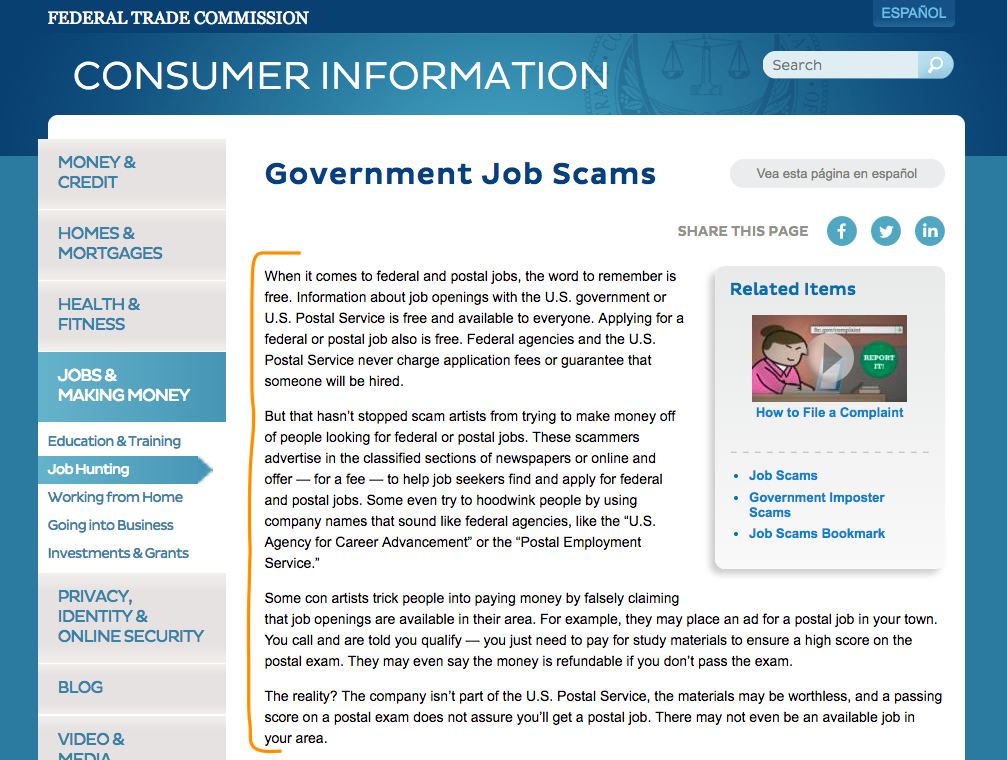 FTC Warning About Postal Job Scams