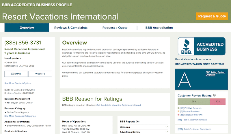  Resort Vacations International BBB Page