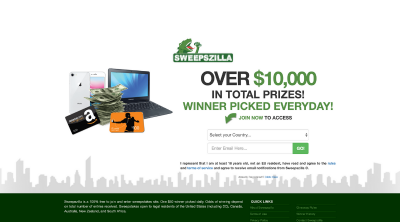 Sweepszilla - Scam or Legit Sweepstakes Site