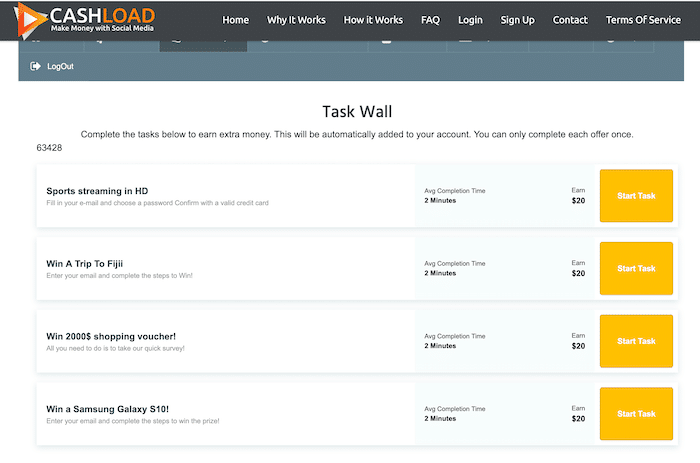 Task Wall Inside CashLoad Members Area