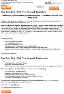 Data Entry Clerk Position on Jobs.net