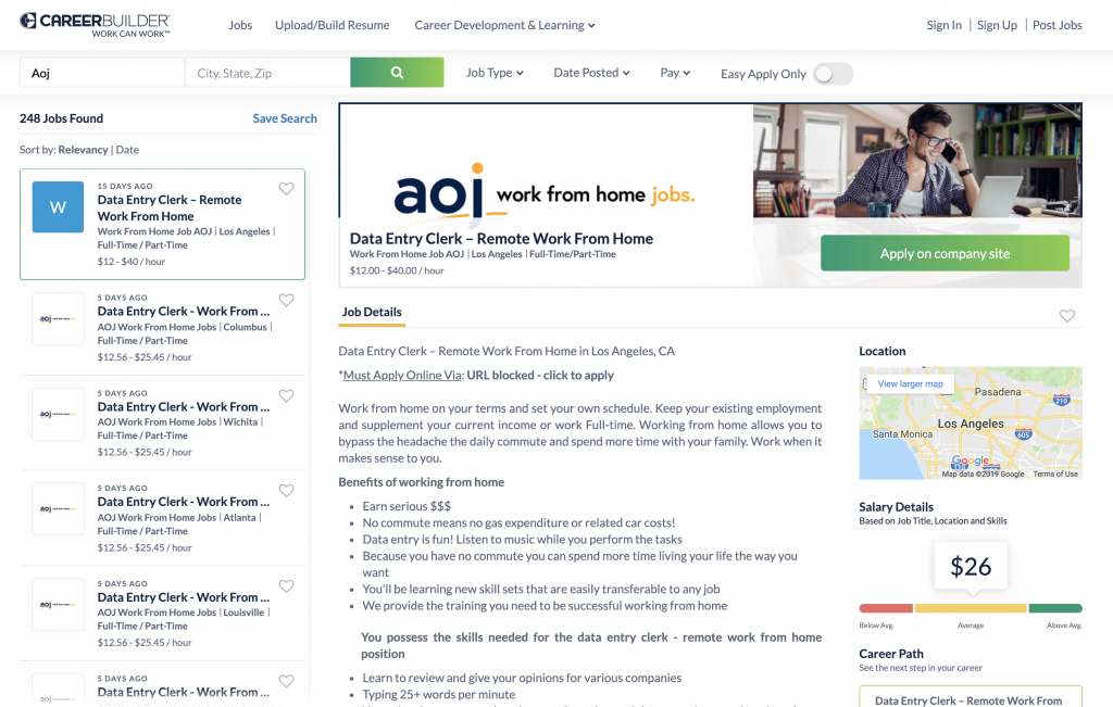 Job Advertisement on Career Builder Website