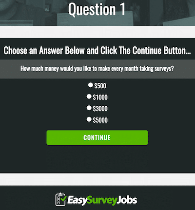 Question 1 on EasySurveyJobs.com Website