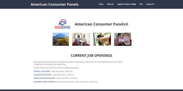 Screenshot of American Consumer Panels Website