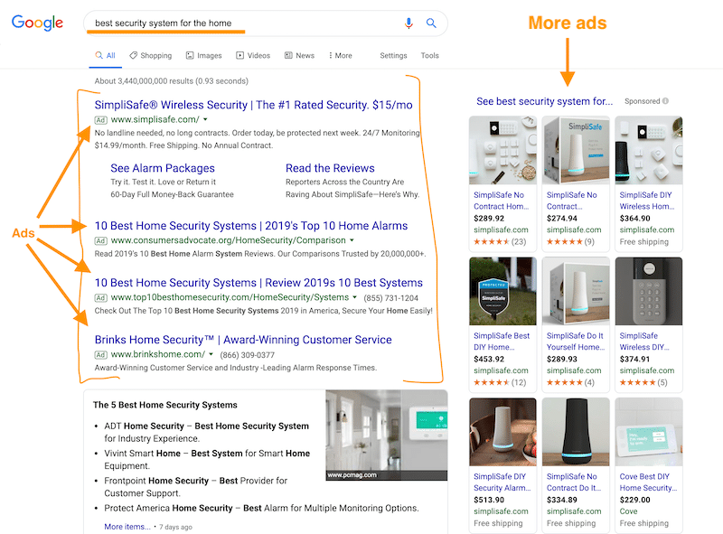 Example of Advertising on Google