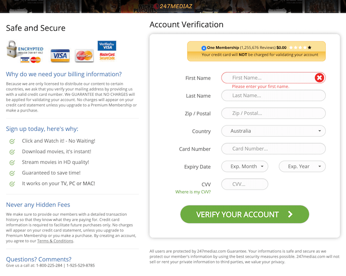 Media Streaming Site Asking for Credit Card Information