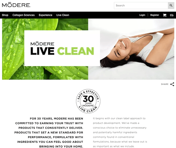 Modere products Live Clean concept