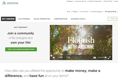 Arbonne website business opportunity page