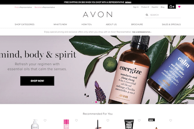 Avon website homepage