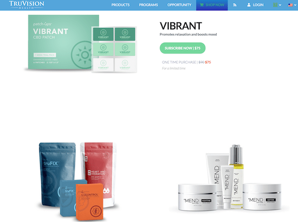 Products page on Truvision Health website