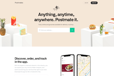 Homepage of the PostMates website