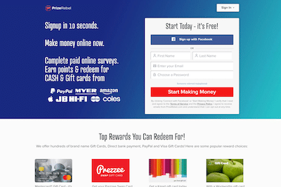 PrizeRebel website