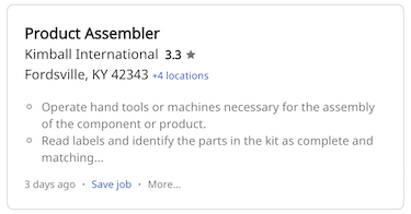 Example product assembler job on Indeed