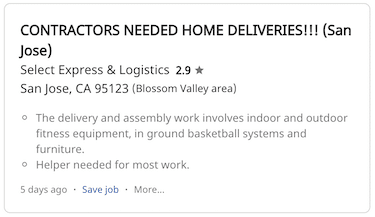 Example home assembly job on Indeed website