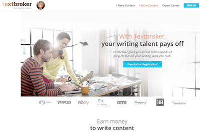 Textbroker website page where writers can signup to earn money writing.
