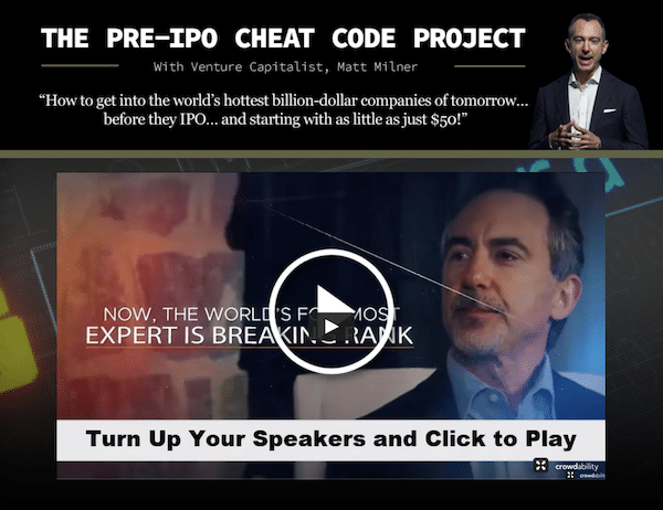 Matt Milner during his Pre-IPO Cheat Codes presentation which is used to promote The Early Stage Playbook course.
