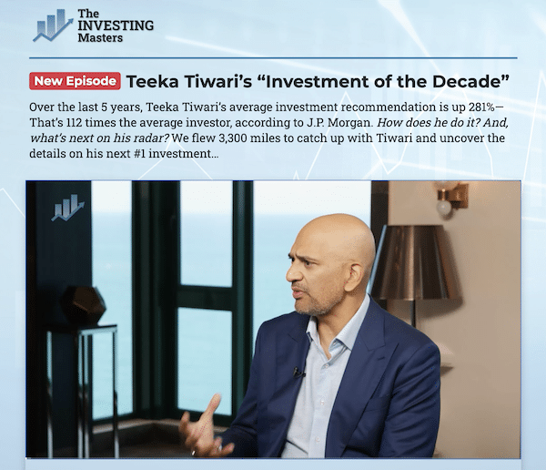 Teeka Tiwari discussing Genesis Technology in a presentation about his Investment Of The Decade, which was part of a series called The Investing Masters.