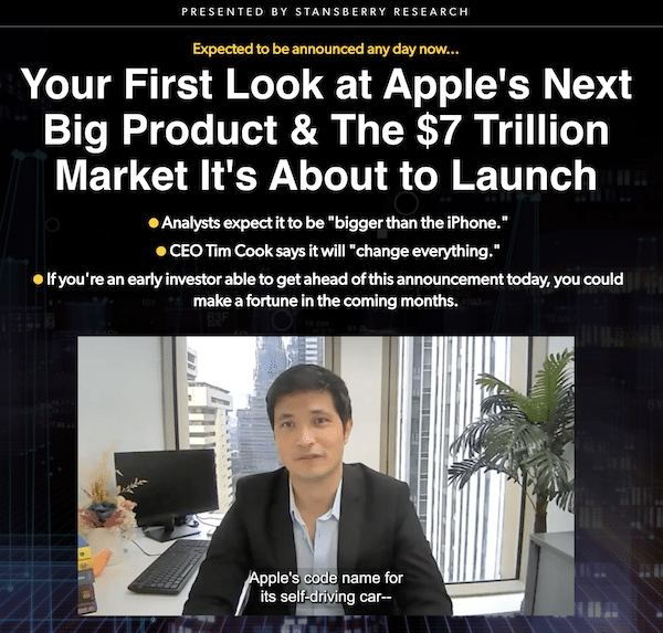 Brian Tycangco during a presentation about his Visionary Investor service on the Stansberry Research website.