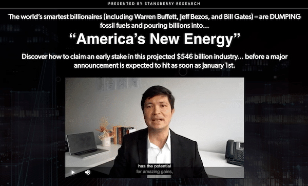 Brian Tycangco during a presentation on the Stansberry Research website about America's New Energy.