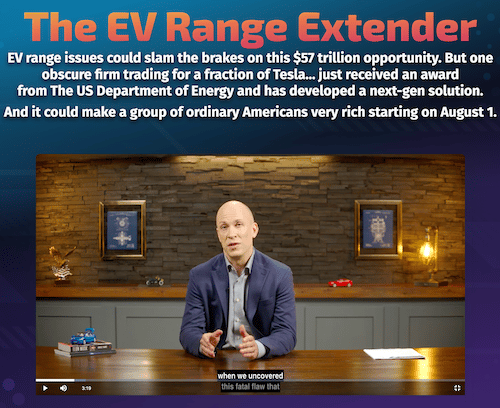 A Dave Forest presentation about an EV Range Extender and Tesla's "Super EV Supplier" on the Casey Research website.