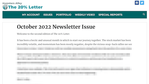 Preview of The 20% Letter monthly newsletter.
