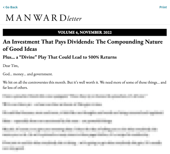 Preview of the November 2022 Manward Letter newsletter issue.