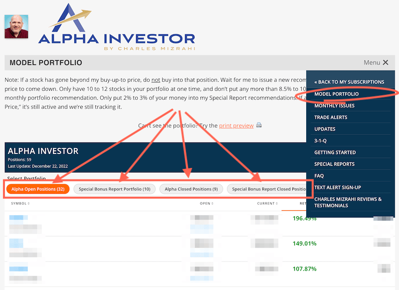 The Alpha Investor model portfolios.